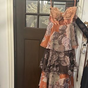 Anthropologie Floral Layered Dress - Orange and Brown